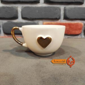 ماگ سرامیکی دست ساز دسته طلایی