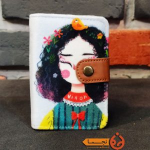 کیف جاکارتی دکمه دار مخمل کوبیده و چرم مصنوعی طرح دختر