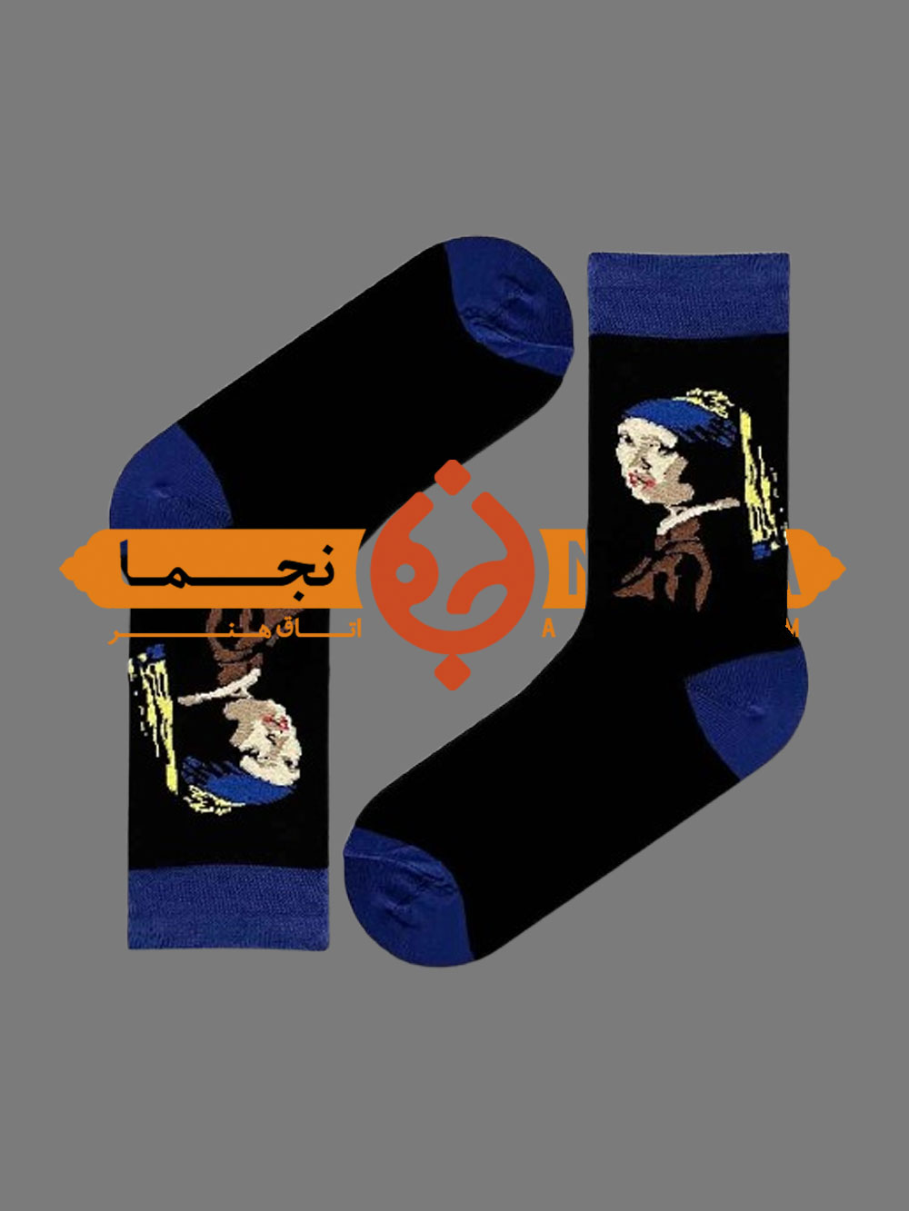 hm02 جوراب ساقدار نخی طرح نقاشی دختری با گوشواره مروارید فرمیر کد hm02 - Image 1